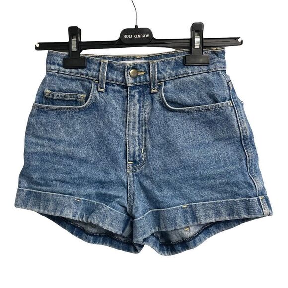 AMERICAN APPAREL High Waisted Denim Jean Shorts Cuff Blue 24 - Picture 1 of 8